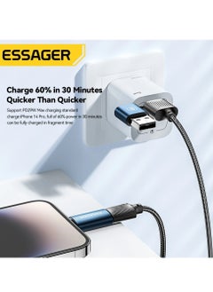 ESSAGER 4 In 1 Usb Data Cable, 65W PD Fast Charging Wire Type Charging Cable, Portable And Durable High Speed Data Transfer Cable For Mobile Phones And Tablets, (1pc, 0.3m Length, Blue)  - Image 2