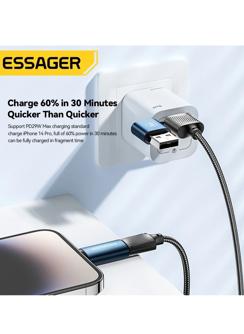 ESSAGER 4 In 1 Usb Data Cable, 65W PD Fast Charging Wire Type Charging Cable, Portable And Durable High Speed Data Transfer Cable For Mobile Phones And Tablets, (1pc, 0.3m Length, Blue)  - Image 2