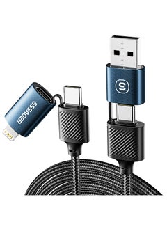 ESSAGER 4 In 1 Usb Data Cable, 65W PD Fast Charging Wire Type Charging Cable, Portable And Durable High Speed Data Transfer Cable For Mobile Phones And Tablets, (1pc, 0.3m Length, Blue)  - Image 1