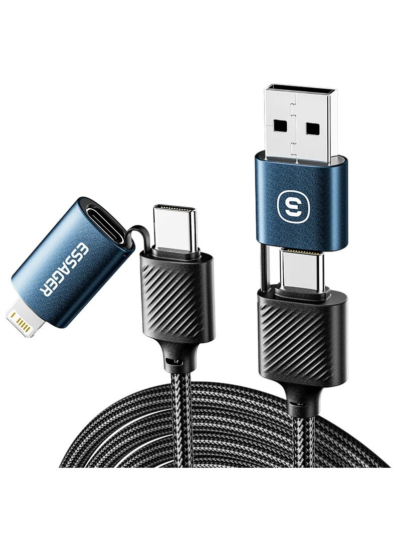 ESSAGER 4 In 1 Usb Data Cable, 65W PD Fast Charging Wire Type Charging Cable, Portable And Durable High Speed Data Transfer Cable For Mobile Phones And Tablets, (1pc, 0.3m Length, Blue)  - Image 1