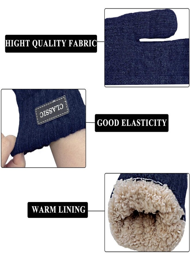 Beurlike Winter Mittens Gloves for Women Warm Fleece Lining Knit Thick Gloves for Cold Weather(Navy) - Image 3