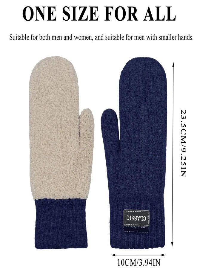 Beurlike Winter Mittens Gloves for Women Warm Fleece Lining Knit Thick Gloves for Cold Weather(Navy) - Image 2