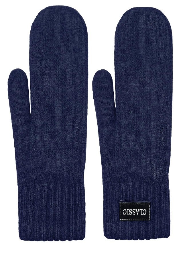 Beurlike Winter Mittens Gloves for Women Warm Fleece Lining Knit Thick Gloves for Cold Weather(Navy) - Image 4