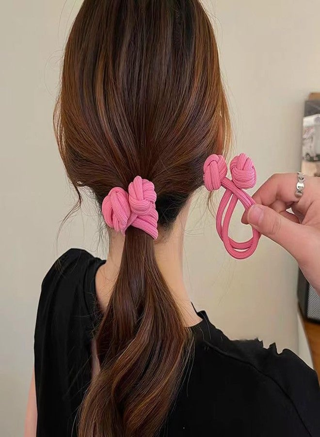 Luzen 8Pcs Thick High Elastic Hair Ties with Knot Ball High Ponytail Rubber Band Hair Tie Hair Rope Hair Band Ponytail Holder for Women Teen Girls, Black and Pink - Image 3