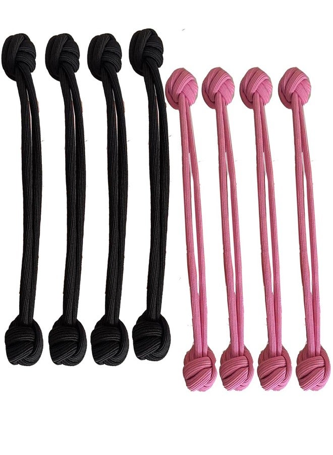 Luzen 8Pcs Thick High Elastic Hair Ties with Knot Ball High Ponytail Rubber Band Hair Tie Hair Rope Hair Band Ponytail Holder for Women Teen Girls, Black and Pink - Image 2
