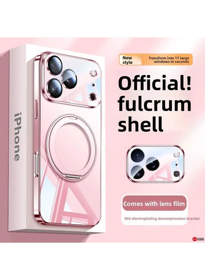 Pink Liquid Glass Case with Magnetic 360 Stand Compatible with iPhone 16 Pro iPhone 15 Plus and iPhone 13 Pro Full Wraparound Lens Guard Protective Cover Luxury Design Mobile Accessory - Image 2
