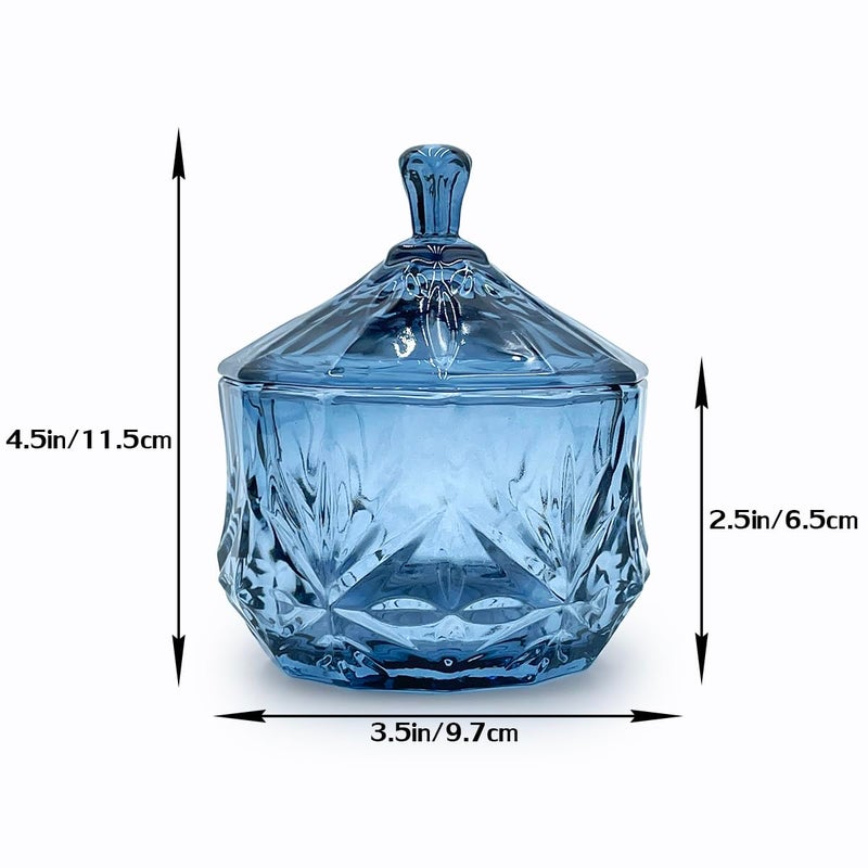 EWEIGEER 8oz Glass Candy Dish with Non-Airtight Lid,Small Crystal Candy Jar for Office Desk,Cotton Round Holder,Office,Bathroom,Dining Room Organizer (Gray Blue) - Image 3