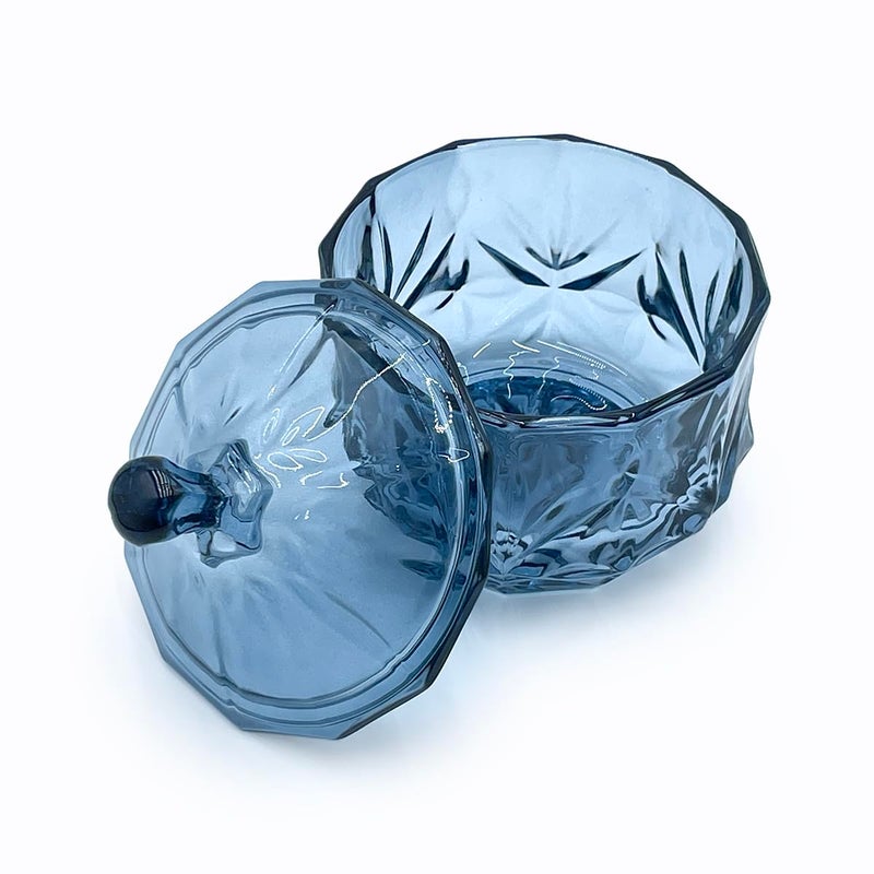 EWEIGEER 8oz Glass Candy Dish with Non-Airtight Lid,Small Crystal Candy Jar for Office Desk,Cotton Round Holder,Office,Bathroom,Dining Room Organizer (Gray Blue) - Image 4
