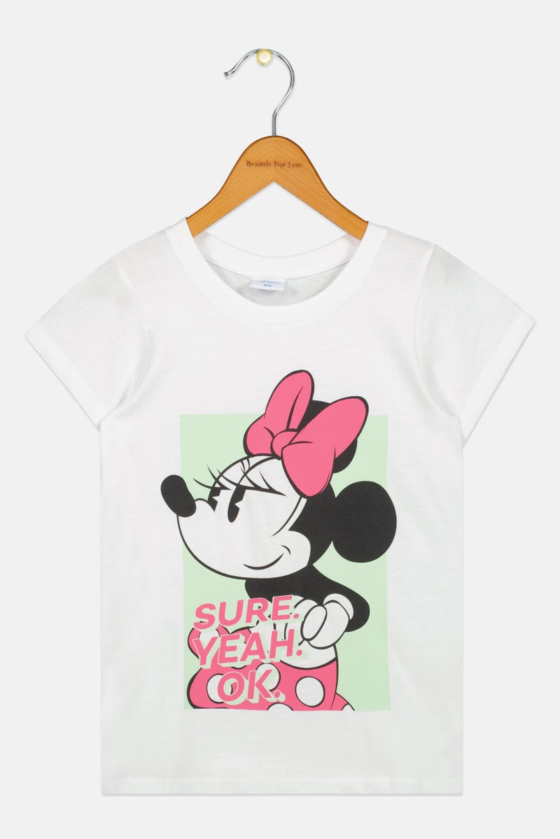Disney Kids Girl Crew Neck Short Sleeve Mickey Minnie Print T-Shirt, White - Image 2