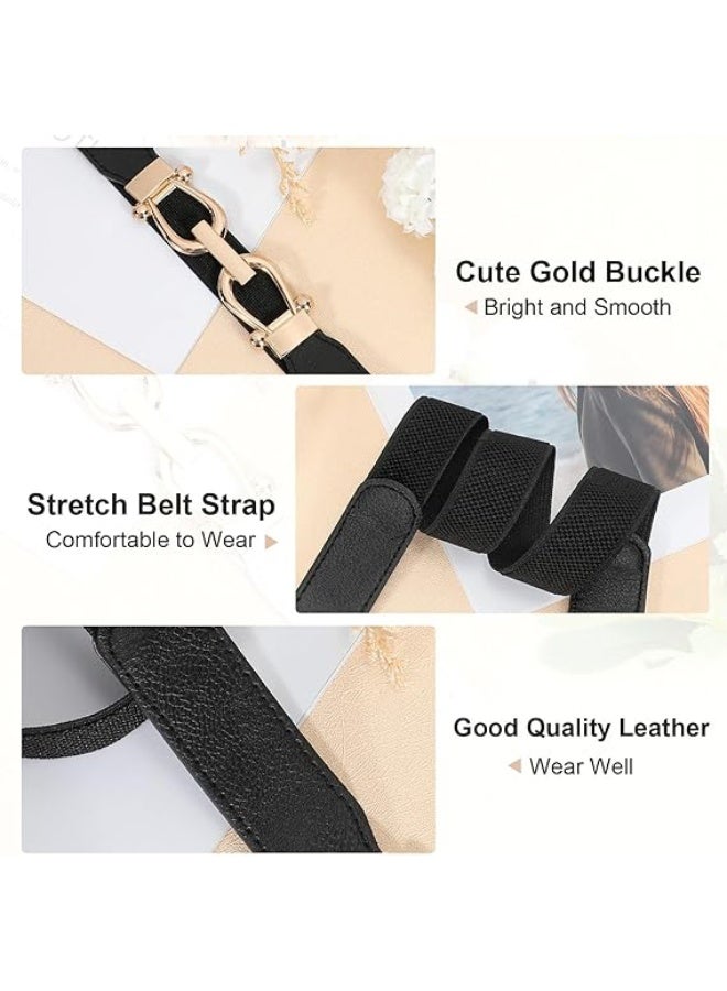 قطعتان من حزام الخصر المطاطي النسائي، حزام رفيع مطاطي بتصميم كلاسيكي للسيدات مع مشبك ذهبي - Image 2