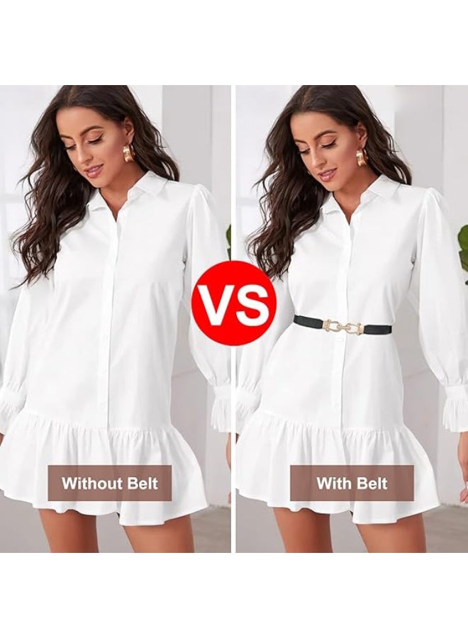 قطعتان من حزام الخصر المطاطي النسائي، حزام رفيع مطاطي بتصميم كلاسيكي للسيدات مع مشبك ذهبي - Image 3