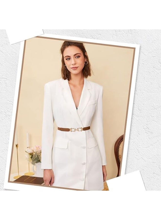 قطعتان من حزام الخصر المطاطي النسائي، حزام رفيع مطاطي بتصميم كلاسيكي للسيدات مع مشبك ذهبي - Image 5