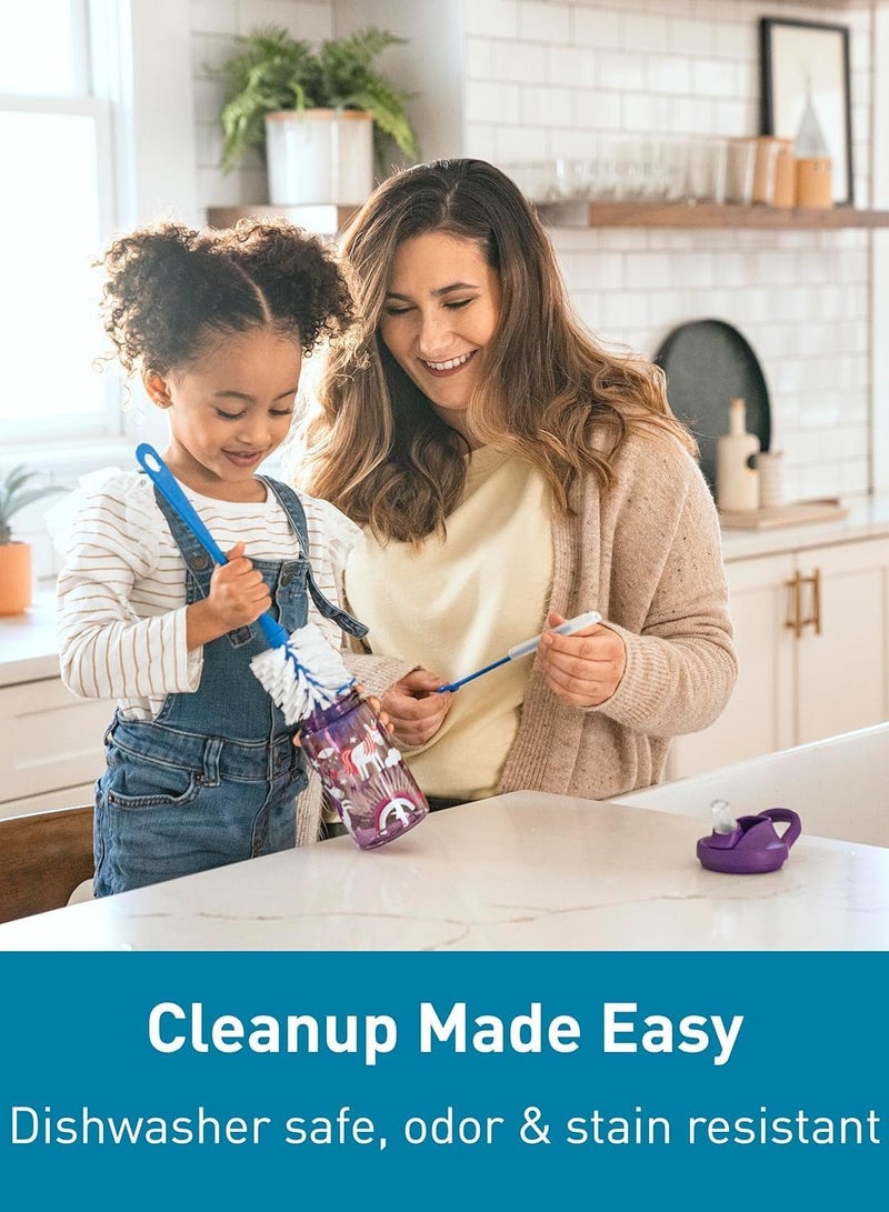 TOMSHOO Kids Water Bottle with Straw, 480ML Water Bottle BPA-Free for School, Children's Suction Nozzle Plastic Scale Cup Portable Pop Up Cover Learning Drinking Straw Cup (Blue) - Image 3