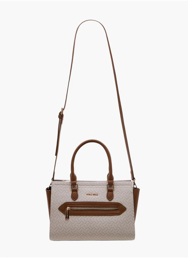 فلورا بيلا من شو إكسبرس Monogram Print Tote Bag with Double Handle and Zip Closure