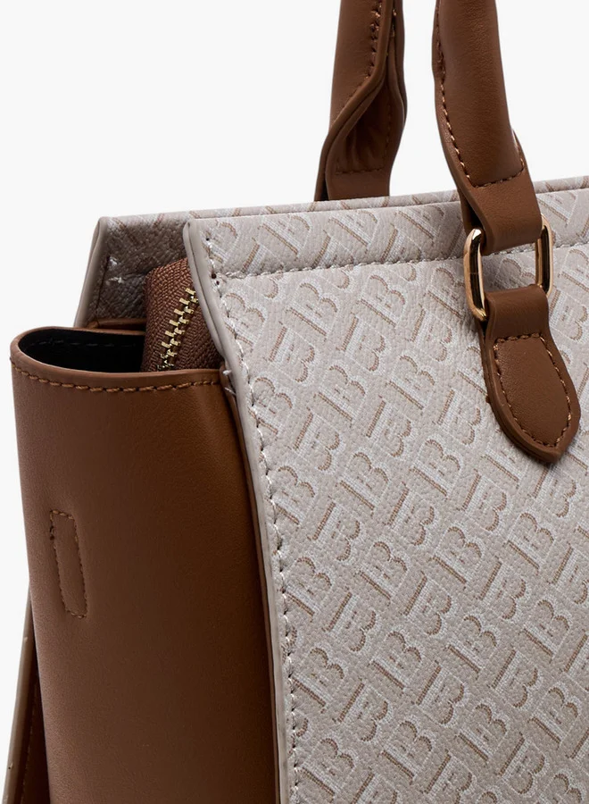 Flora Bella By Shoexpress Monogram Print Tote Bag with Double Handle and Zip Closure