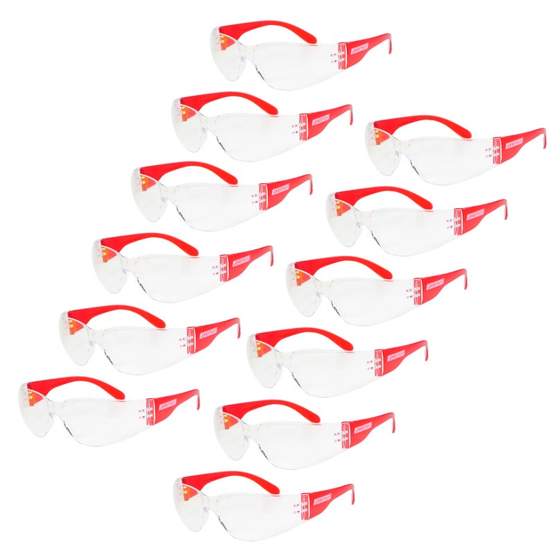 JORESTECH Eyewear Protective Safety Glasses Polycarbonate Impact Resistant Lens Pack of 12 Clear Red