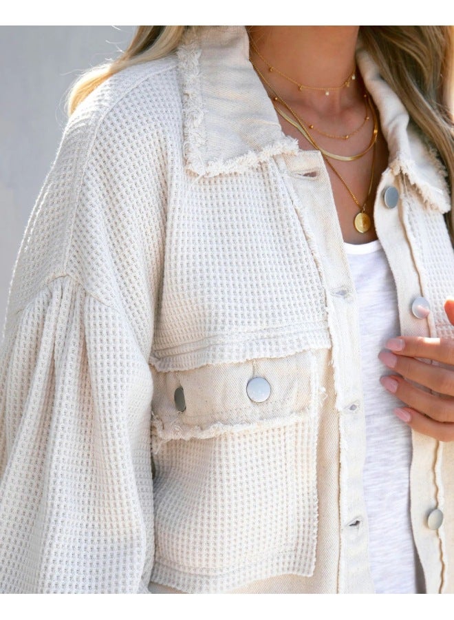 Plaid Casual Autumn/Winter Long-Sleeve Spliced Washed Jacket