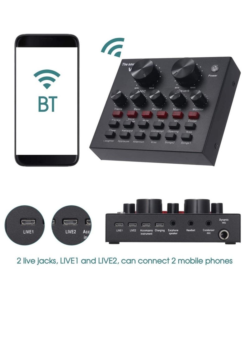 V8 Bluetooth Microphone Live USB External Sound Card DSP Chip - 12 Sound Effects for Phone Computer PC Audio Broadcast - Image 4