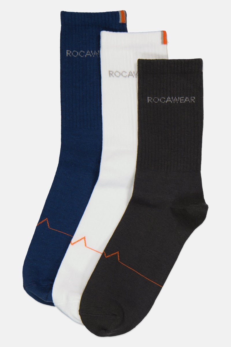 Rocawear Men 3 Pair Brand Logo Crew Socks, Multicolor - Image 1