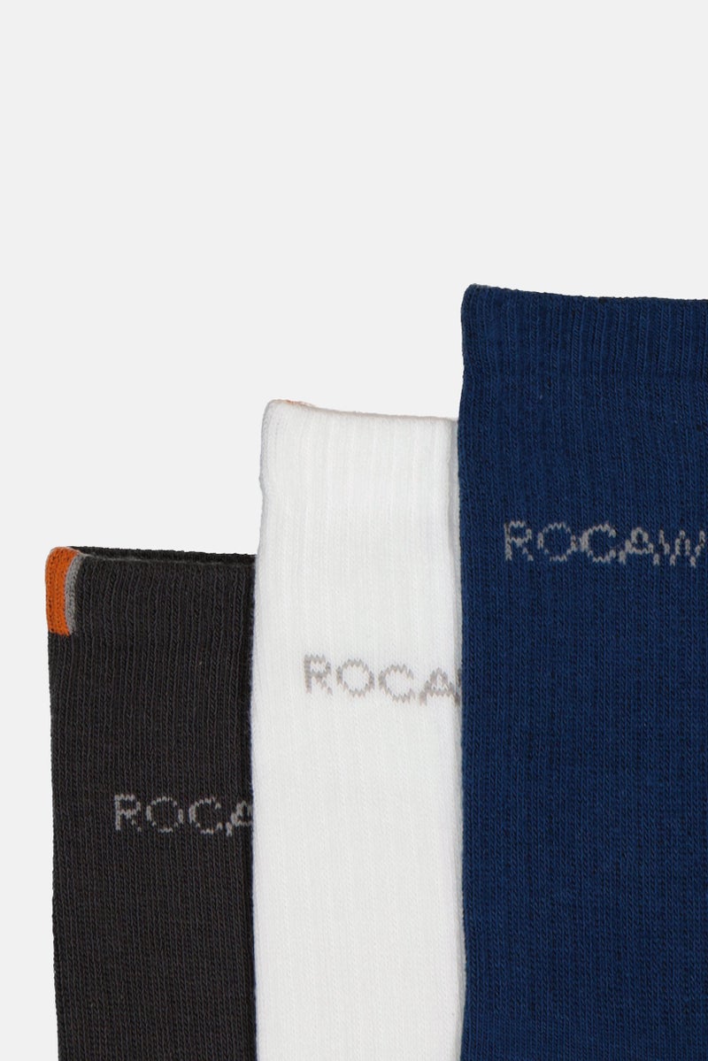 Rocawear Men 3 Pair Brand Logo Crew Socks, Multicolor - Image 3
