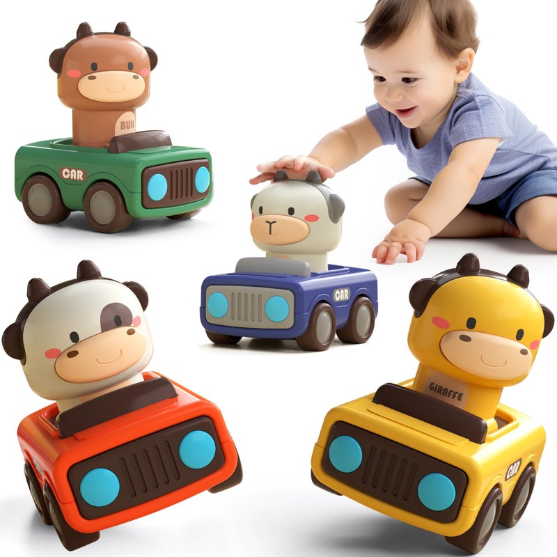 iPlay, iLearn Press to Go Car Toys for Toddlers 1-3, Baby Animal Racing Cars, Infant Play Vehicle Set, Baby Push Go Friction Car Toys for 6-9-12-18 Months, 1st Birthday Gifts for 1-2 Years Old Boys - Image 1