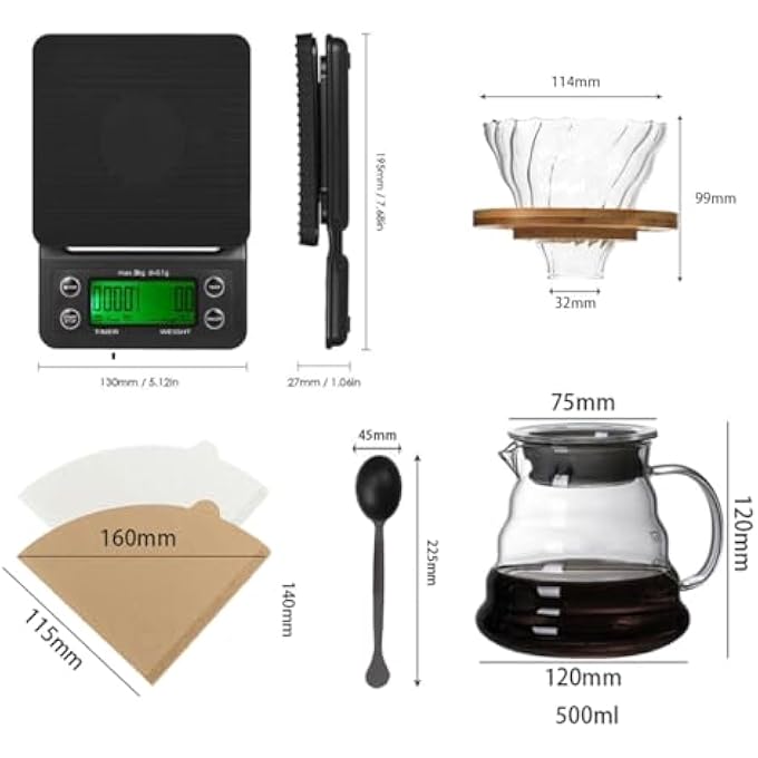 مولارد طقم قهوة V60 طقم V60 طقم V60 طقم قهوة V60 كامل التنقيط طقم ماكينة صنع قهوة التنقيط V60 مكون من 4 قطع أدوات V60 هدية لمحبي القهوة - Image 2