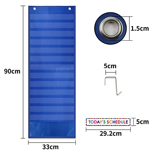Amzoya Daily Schedule Pocket Chart. Kids Chart with 15 Dry-Eraser Cards. 13+1 Pockets. for Classroom & Home (Blue) - Image 3
