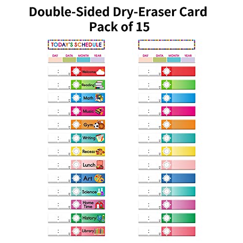 Amzoya Daily Schedule Pocket Chart. Kids Chart with 15 Dry-Eraser Cards. 13+1 Pockets. for Classroom & Home (Blue) - Image 5