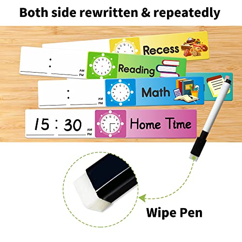 Amzoya Daily Schedule Pocket Chart. Kids Chart with 15 Dry-Eraser Cards. 13+1 Pockets. for Classroom & Home (Blue) - Image 4