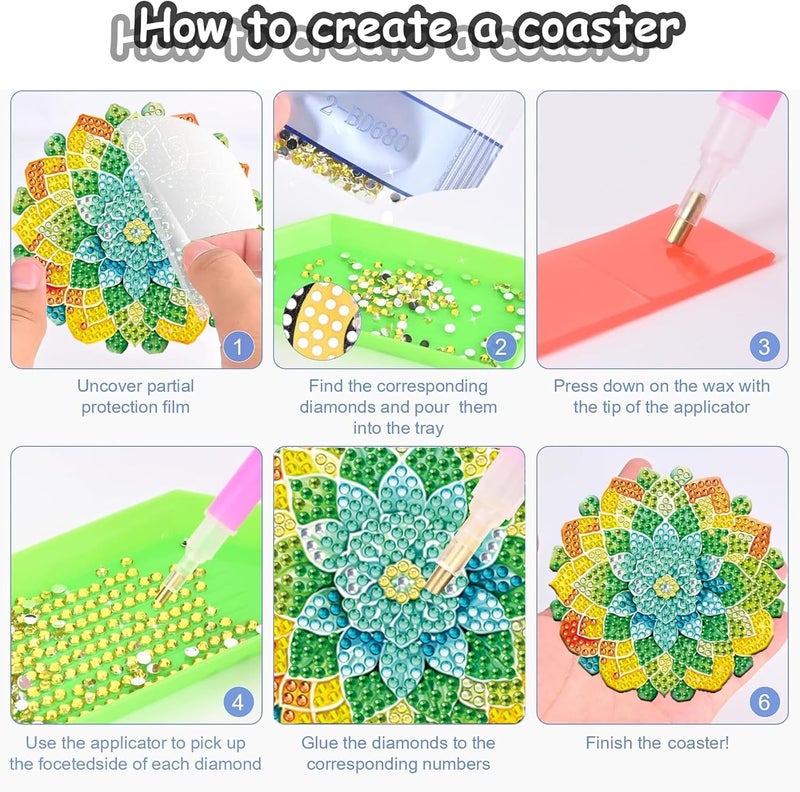Demonwer 8 Pieces Lotus Diamond Painting Coasters with Holder DIY Cute Lotus Diamond Art Coasters 5d Lotus Diamond Coasters for Beginners Adults for Christmas, Demonwer-1 - Image 3