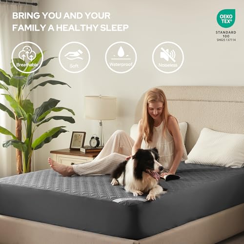 BEDLORE غطاء مرتبة مقاوم للماء - عبوة 2، حجم كامل مع جيب عميق بعمق 6"-15"، غطاء مرتبة فردية ناعم وقابل للتنفس ومضاد للأوساخ لغرفة النوم، غرفة النوم الجامعية (رمادي) - Image 3