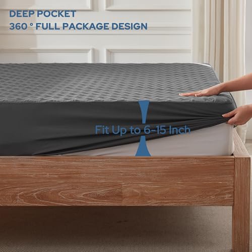 BEDLORE غطاء مرتبة مقاوم للماء - عبوة 2، حجم كامل مع جيب عميق بعمق 6"-15"، غطاء مرتبة فردية ناعم وقابل للتنفس ومضاد للأوساخ لغرفة النوم، غرفة النوم الجامعية (رمادي) - Image 4