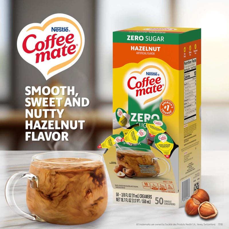 Coffee Mate Nestle Coffee mate Coffee Creamer, Zero Sugar Hazelnut, Liquid Creamer Singles, Non Dairy, No Refrigeration, 0.375 fl oz Tubs (Pack of 200) - Image 2