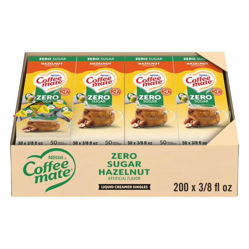 Coffee Mate Nestle Coffee mate Coffee Creamer, Zero Sugar Hazelnut, Liquid Creamer Singles, Non Dairy, No Refrigeration, 0.375 fl oz Tubs (Pack of 200) - Image 1