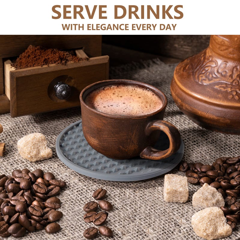 Coga Drink Coasters Set of 8 - Silicone Coasters Tabletop Protection for Any Table Type  Wood  Granite  Stone Tables  Dishwasher Safe  Coasters for Drinks Fits Any Size of Drinking Glasses (Grey) - Image 5