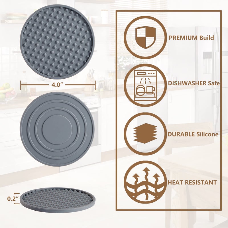 Coga Drink Coasters Set of 8 - Silicone Coasters Tabletop Protection for Any Table Type  Wood  Granite  Stone Tables  Dishwasher Safe  Coasters for Drinks Fits Any Size of Drinking Glasses (Grey) - Image 2