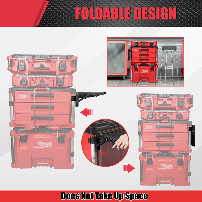 BPOPO Folding Magnetic Side Table Compatible with Milwaukee Packout Toolbox, No-Drill Packout Accessories & Organizer with Magnetic Tool Tray - Image 2
