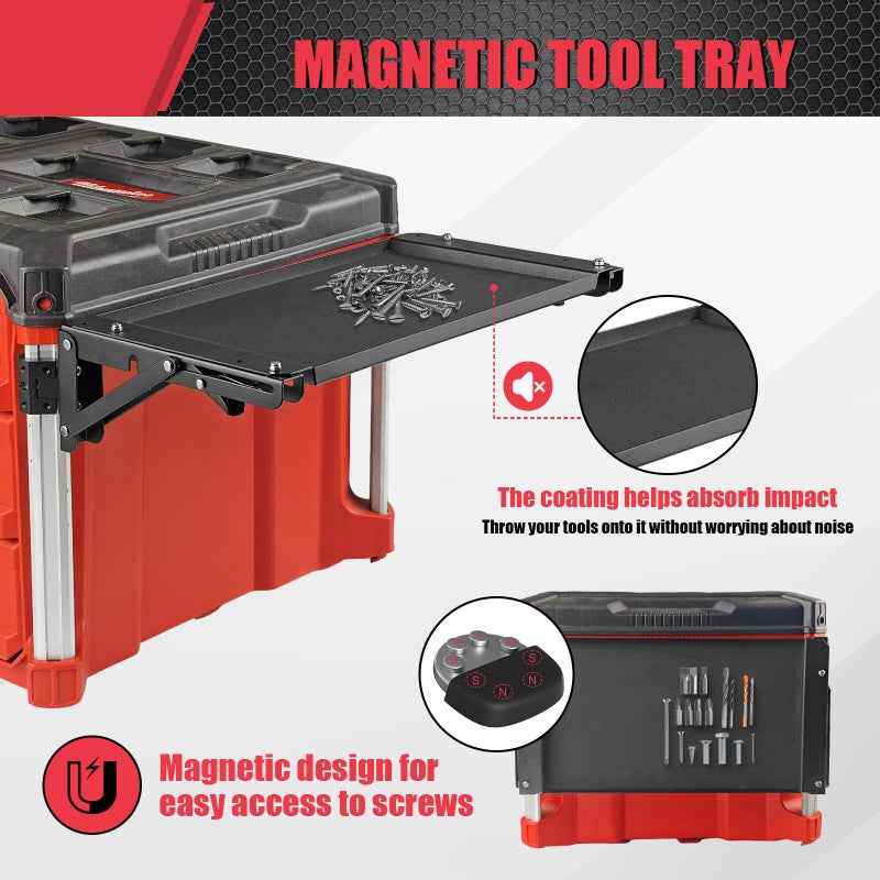 BPOPO Folding Magnetic Side Table Compatible with Milwaukee Packout Toolbox, No-Drill Packout Accessories & Organizer with Magnetic Tool Tray - Image 3