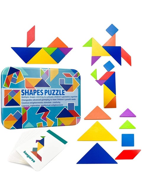 Early Development Stacking Games, Tangram Pattern Puzzle Set, Wooden Blocks, Colorful Sorting, Stacking Games, Montessori Educational Toys, Jigsaw Puzzle of 60 Designed Cards and 120 Pattern