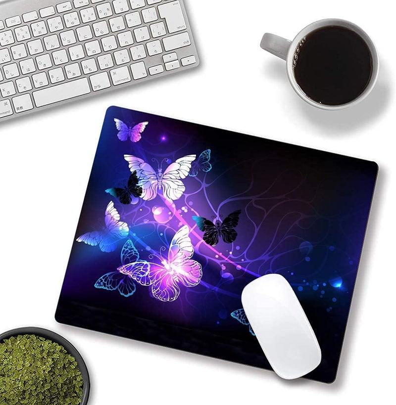 Newplenty Mouse Pad, Gaming Mouse Pad, Non-Slip Rubber Base Mouse Mat with Designs for Laptop, Computer & Office, 9.5 x 7.9 x 0.12 inches (Purple Butterflies) - Image 2