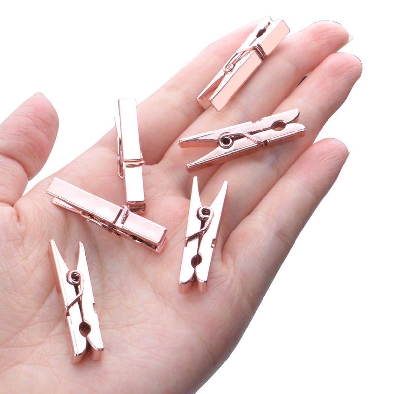Aylifu Mini Plastic Clips, 100 Pieces Rose Gold Photo Paper Pegs Clothespins Craft Clips for Hanging Pictures Clothes Paper Arts Crafts, Length : 3.5cm - Image 2