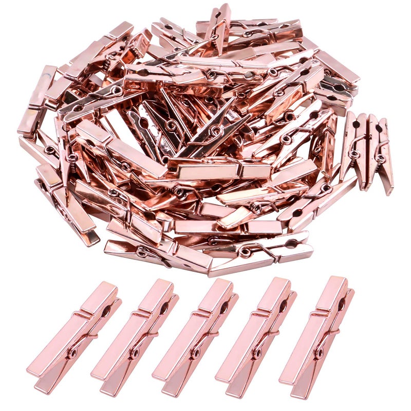 Aylifu Mini Plastic Clips, 100 Pieces Rose Gold Photo Paper Pegs Clothespins Craft Clips for Hanging Pictures Clothes Paper Arts Crafts, Length : 3.5cm - Image 1