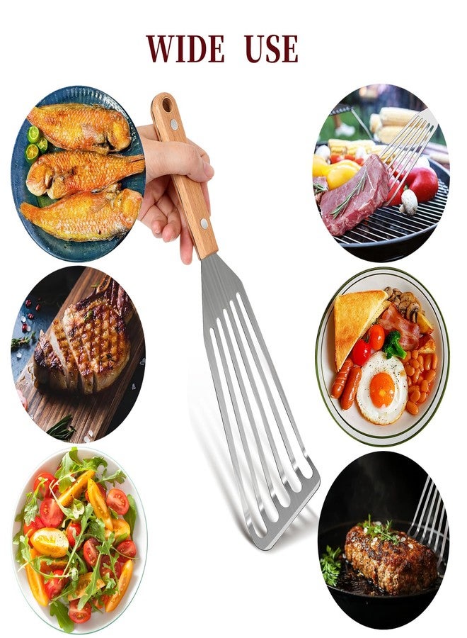 Micyples 2 Pack Stainless Steel Spatula With Wooden Handle, Flexible Fish Spatula Perfect for Flipping Eggs Burgers and Baking, Durable Lightweight Metal Slotted Spatulas Great for Kitchen Cooking & BBQ - Image 3