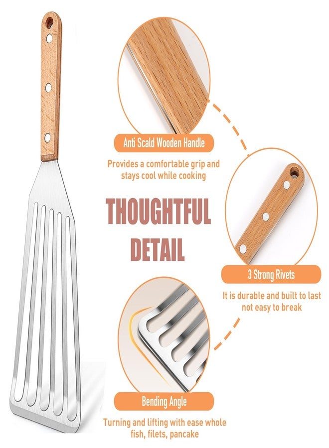 Micyples 2 Pack Stainless Steel Spatula With Wooden Handle, Flexible Fish Spatula Perfect for Flipping Eggs Burgers and Baking, Durable Lightweight Metal Slotted Spatulas Great for Kitchen Cooking & BBQ - Image 4