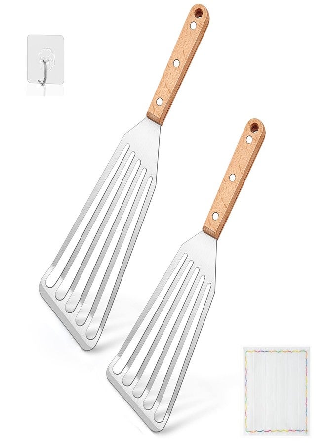 Micyples 2 Pack Stainless Steel Spatula With Wooden Handle, Flexible Fish Spatula Perfect for Flipping Eggs Burgers and Baking, Durable Lightweight Metal Slotted Spatulas Great for Kitchen Cooking & BBQ - Image 1