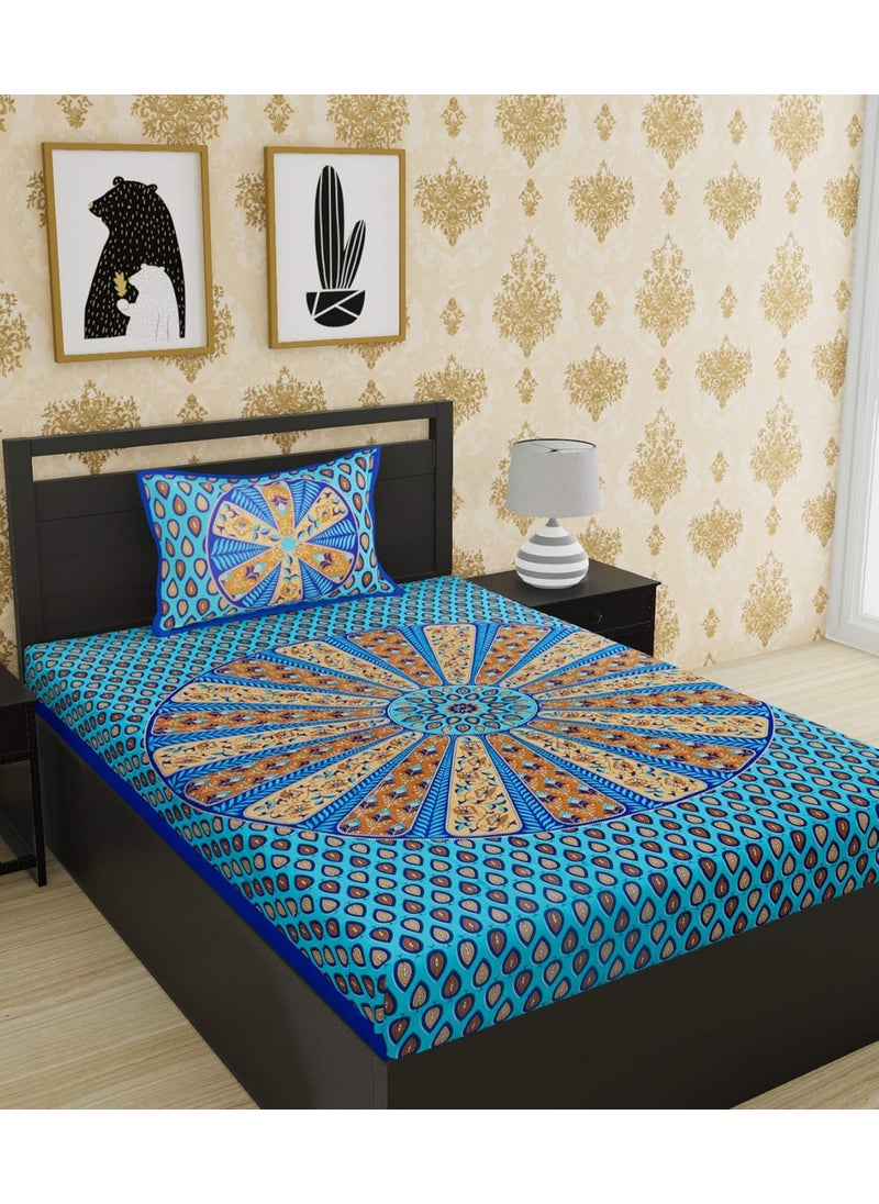 Urban Magic URBAN MAGIC® 104 TC Cotton Single Printed Bedsheet (Pack of 1, Blue, Brown)  - Image 1