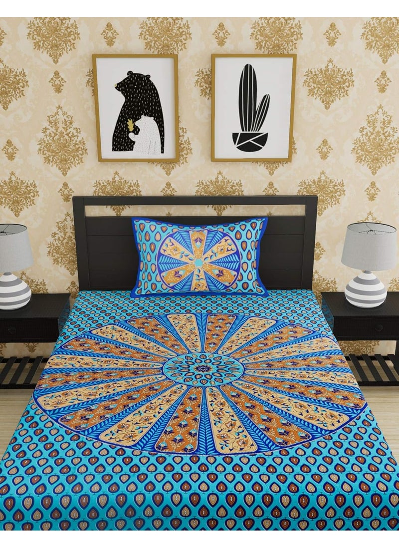 Urban Magic URBAN MAGIC® 104 TC Cotton Single Printed Bedsheet (Pack of 1, Blue, Brown)  - Image 3