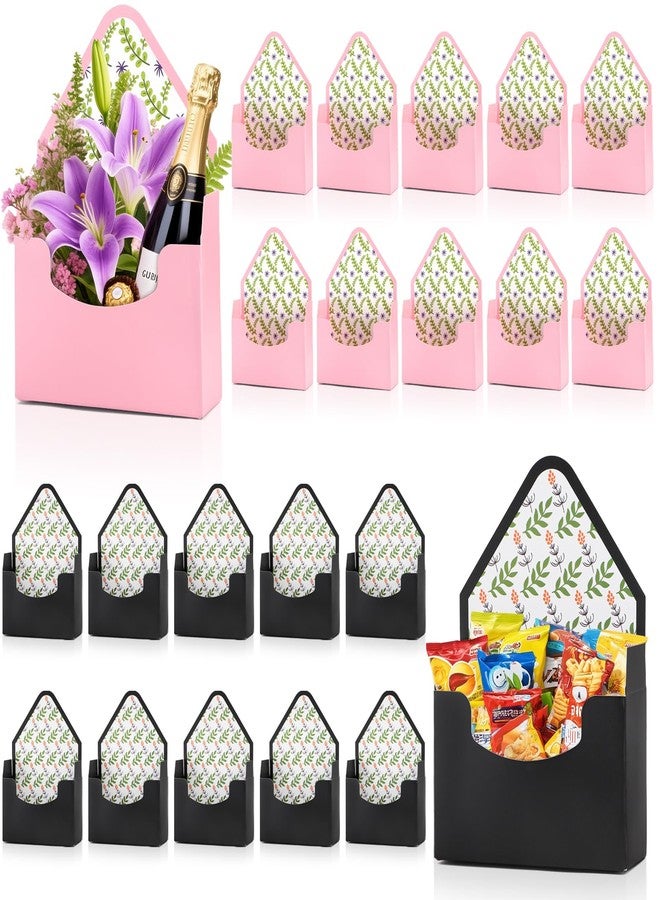 Cedilis Set of 20 Envelope Gift Box, Flower Boxes for Arrangements, Paper Floral Bouquet Packaging Box, Florist Supplies for Wedding, Party, Birthday, Mother's Day, Christmas, Pink and Black - Image 1