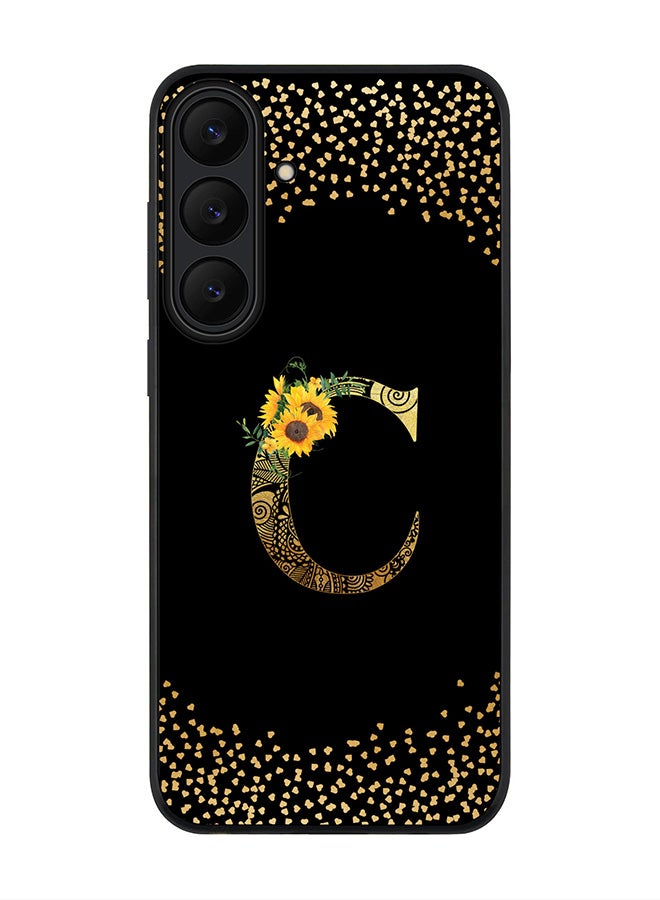 Stylizedd For Samsung Galaxy S25 FE Case,Slim fit Camera Protection, Shockproof Thin Phone cover  - Custom Floral Monogram - C ( Black )