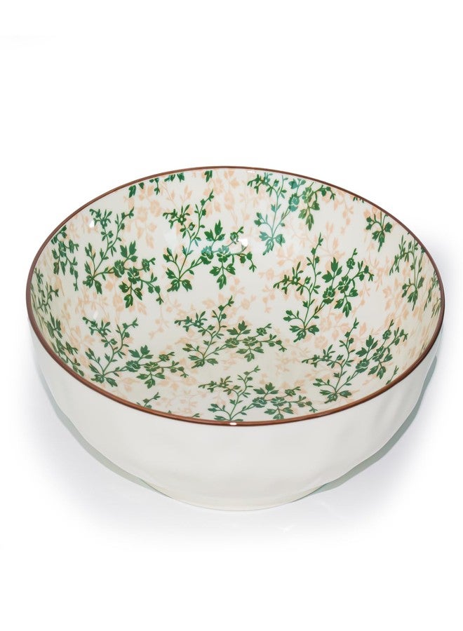 Ronanemon Large Serving Bowls, 78 Oz Extra Large Salad Bowl, Green Floral Pattern Design Decorative Bowls for Salad, Fruit, Pasta and Dinner, Serving Dishes for Party, Dishwasher & Microwave Safe - Image 1